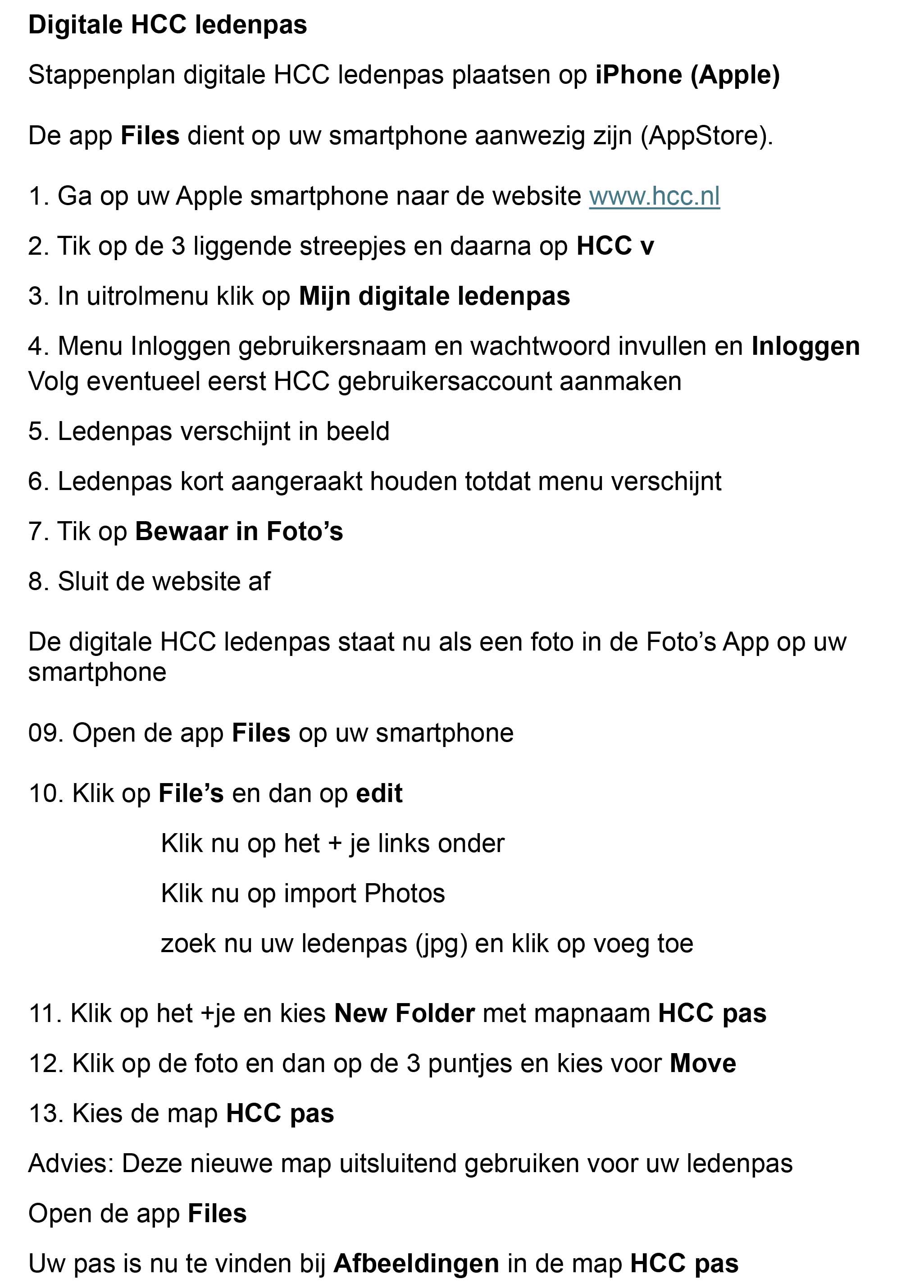 Digitale HCC ledenpas op iPhone